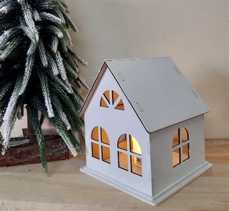 Christmas Village Houses Wooden Christmas House With LED Lights Christmas Table Centerpiece ...