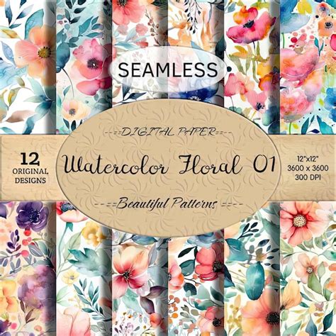 Floral Watercolor Digital Paper Etsy