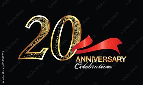 20 Year Anniversary Celebration Vector Design With Red Ribbon And