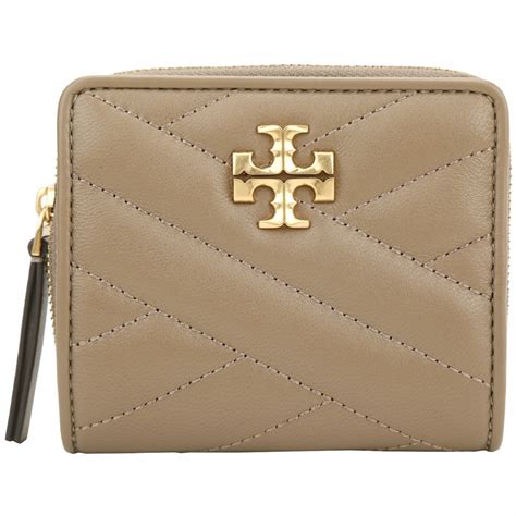 TORY BURCH Kira Chevron 新版雙T標誌小羊皮釦式短夾 灰棕色 短夾 Yahoo奇摩購物中心