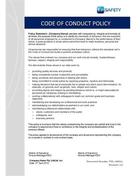 Code Of Conduct Policy And Procedure