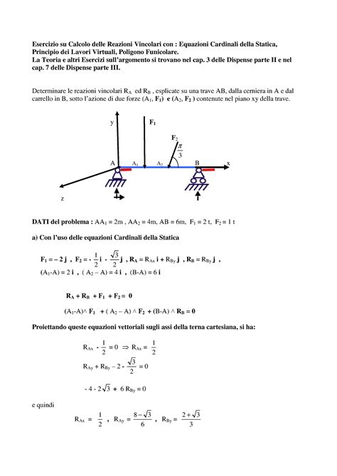 Esercizio Su Calcolo Delle Reazioni Vincolari Esercizio Su Calcolo