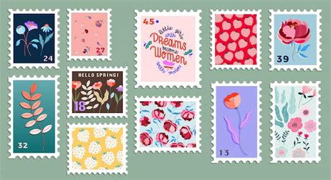 Premium Vector Set Of Beautiful Hand Drawn Post Stamps Variety Of