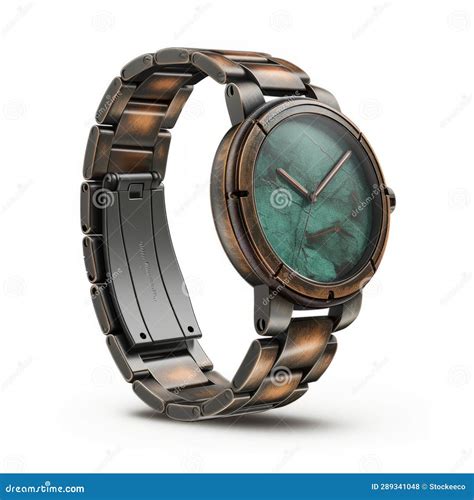 Digital Illustration of Sleek Carved Metal Watch on White Background