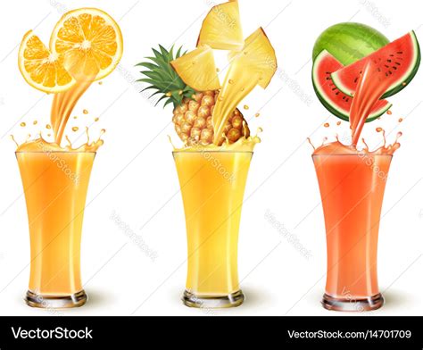 Set Of Fruit Juice Splash In A Glass Orange Vector Image