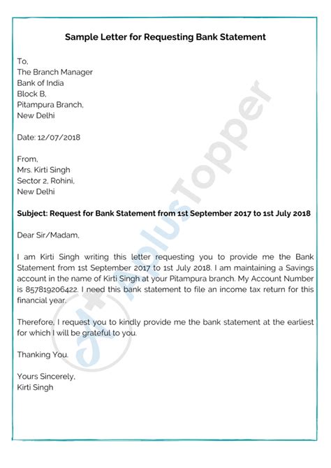 Bank Statement Request Letter Format Samples And How To Write A Bank