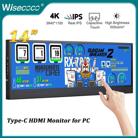 Wisecoco 14 Inch 3840x1100 4K Stretched Bar Monitor Touchscreen