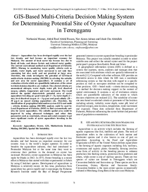 Pdf Gis Based Multi Criteria Decision Making System For Determining Potential Site Of Oyster