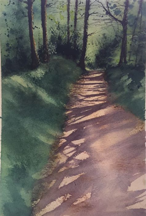 ‘path Through The Woods Watercolor Scenery Landscape Paintings