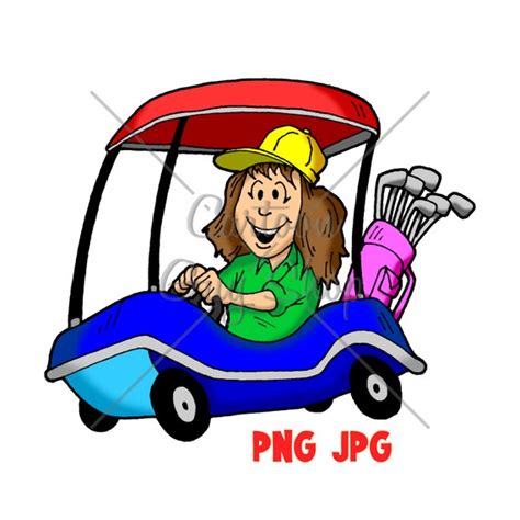 Golf Clipart Woman In Golf Cart Png Cartoon Etsy Ireland