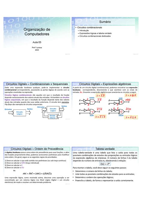 Aula 03 Circuitos Digitais 2023 Organização de Computadores Aula