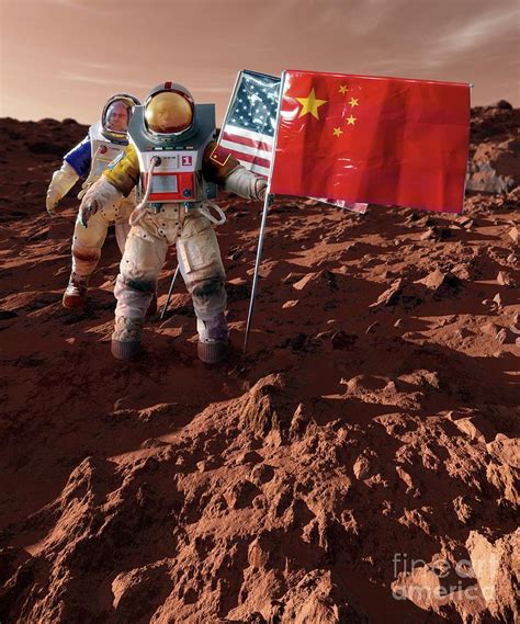 Chinese And Us Astronauts On Mars Photograph By Detlev Van Ravenswaay