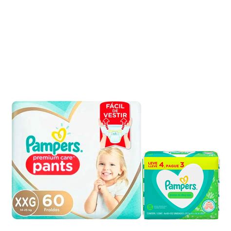 Kit Pampers Fralda Pants Premium Care Top Xxg 60 Unidades Lenços