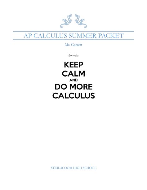 AP Calc Summer Assignment 22109 AP CALCULUS SUMMER PACKET Mr Garrett