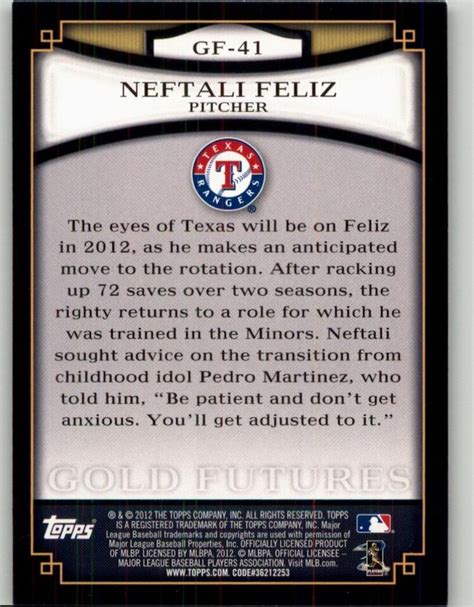 Topps Neftali Feliz Gold Futures Gf Texas Rangers Ebay