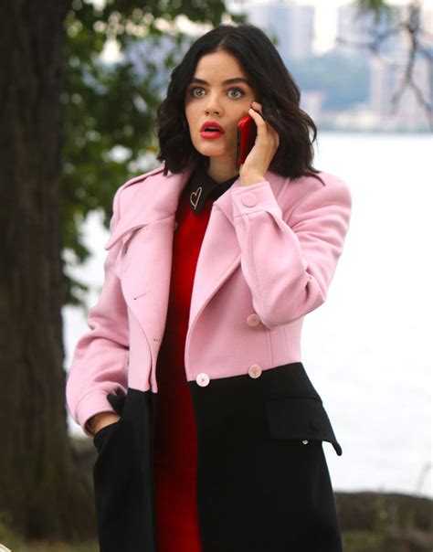 Katy Keene Lucy Hale Long Coat - Pink & Black Wool Blend Trench Coat