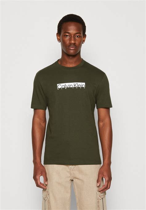 Calvin Klein New York Box Logo T Shirt Print Dark Olivedonkergroen Zalandonl