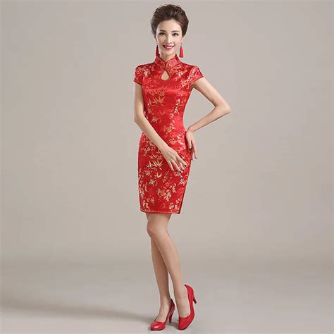 Wedding Cheongsam Red Satin Woman Qipao Traditional Chinese Dress