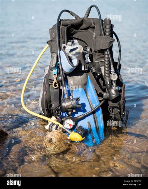 Set Of Scuba Diving Kit Set Up Ready For A Dive Stock Photo Alamy