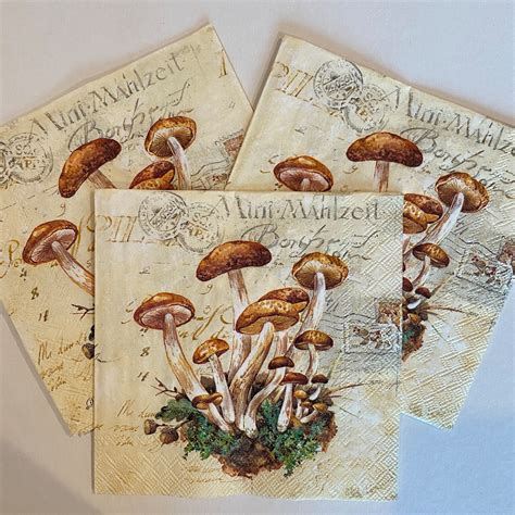 Wild Mushroom Napkin Paper Napkins Decoupage Paper Napkins Etsy