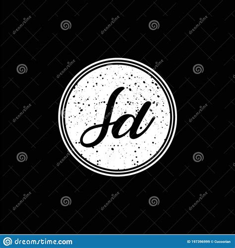 S D Initial Handwriting In Black And White Circle Frame Design Stock