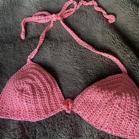 Neon Pink Bright Pink Crochet Bikini Top With Depop