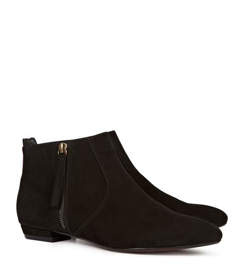 Reiss Lara Zip Up Denim Flat Ankle Boot In Black Lyst