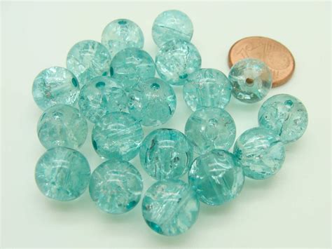 Perles verre Craquelé ronds 10mm BLEU CLAIR par 20 pcs Verre Craquelé