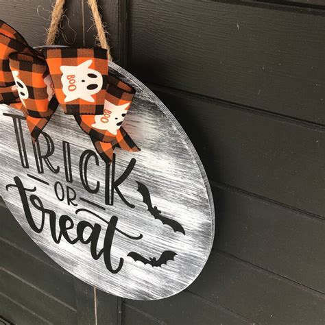 Trick or Treat Circle Sign Front Door Decor Halloween Round | Etsy