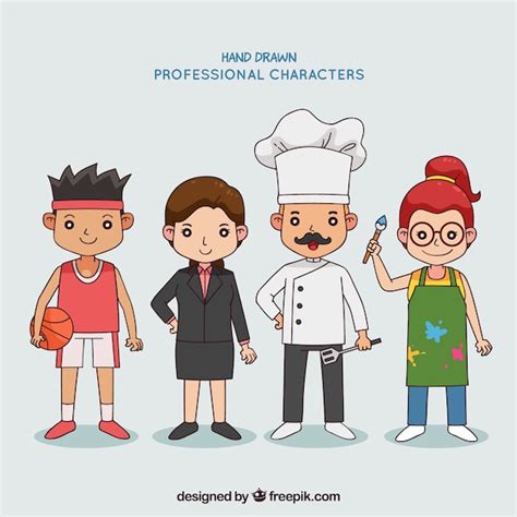 People With Different Jobs In Hand Drawn Style Free Vector