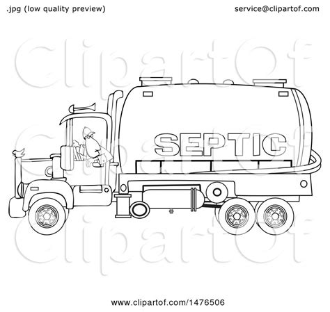 Clipart Of A Black And White Worker Backing Up A Septic Pumper Truck