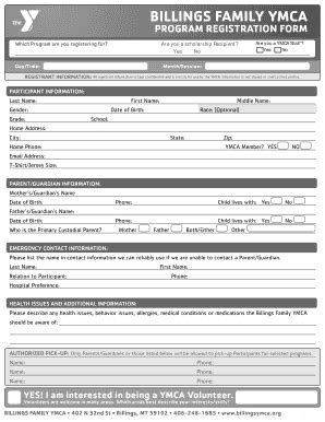 Fillable Online Printable Registration Form Billings Ymca Fax Email