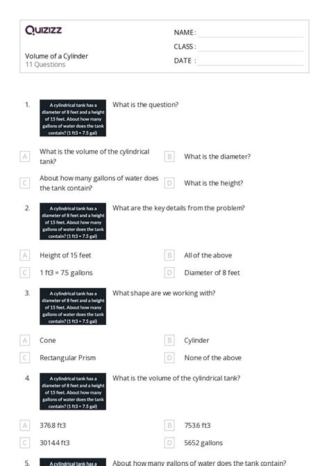 50 Volume Of A Cylinder Worksheets For 8th Grade On Quizizz Free