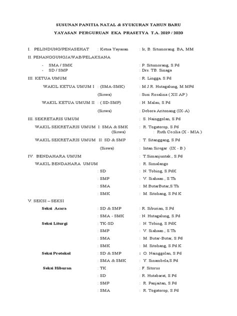 Sk Seksi Susunan Panitia Natal 2019 2020 Pdf