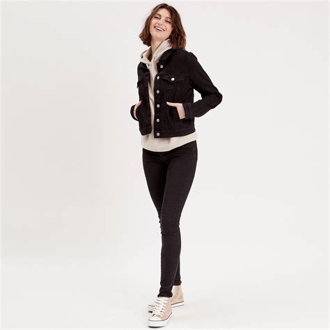 Veste droite boutonnée en jean noir femme Vibs