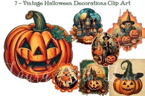 Vintage Halloween Decorations 7 Clipart Graphic By Laura Beth Love