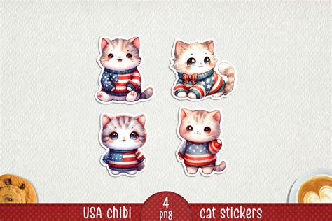 USA Chibi Cat Printable Stickers. Graphic by NadineStore · Creative Fabrica