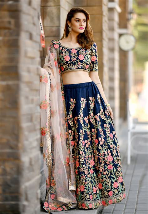 Buy Navy Blue Silk Indian Wedding Lehenga Choli In Uk Usa And Canada