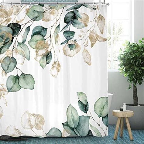 Amazon Estmy Sage Green Leaf Plant Fabric Shower Curtain