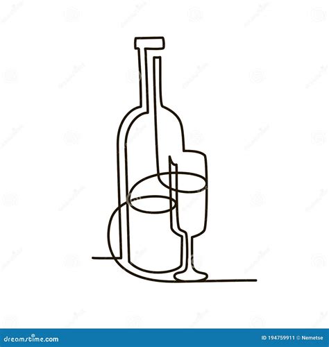 Bottle And Glass Of Wine Continuous Line Stock Vector Illustration Of