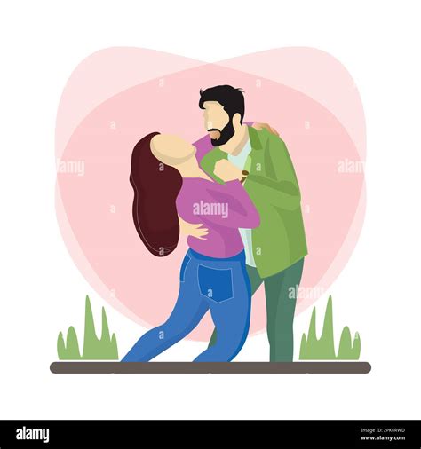 Vector Young Couple Hugging And Dancing Together Flat Vector Illustration Design Stock Vector