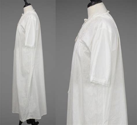 Edwardian Nightgown Antique S White Cotton Filet Gem