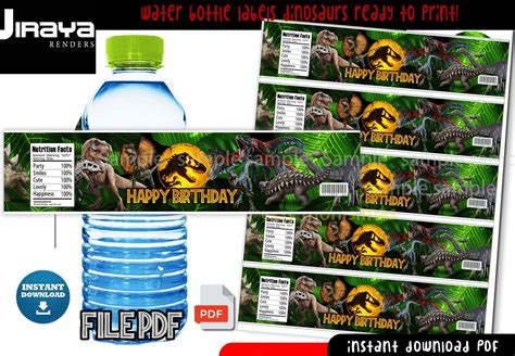 Etiquetas Para Botella De Agua 500 Ml Jurassic Water Bottle Etsy