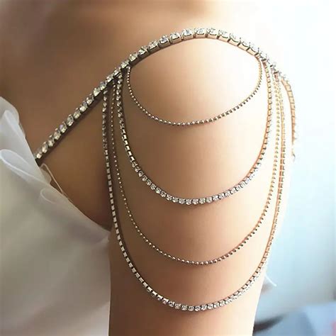 2Pcs Pairs 4 Rows Bridal Shoulder Chain Bra Straps Rhinestone Crystal