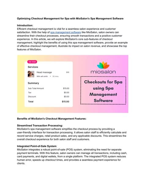 PPT Optimizing Checkout Management For Spa With MioSalon S Spa