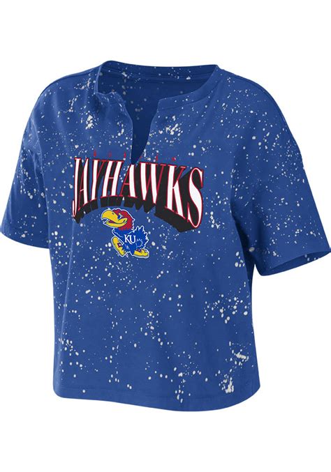 Wear By Erin Andrews Kansas Jayhawks Womens Bleach Splatter T Shirt Royal