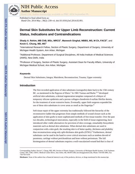 Pdf Dermal Skin Substitutes For Upper Limb Reconstruction Dokumentips