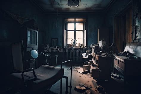 Room of an Abandoned Hospital, with Eerie Lighting and Broken Equipment Stock Illustration ...