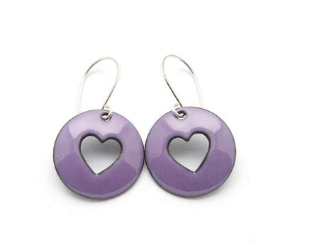 Purple Heart Earrings With Sterling Silver Earwires, Lightweight Enamel ...