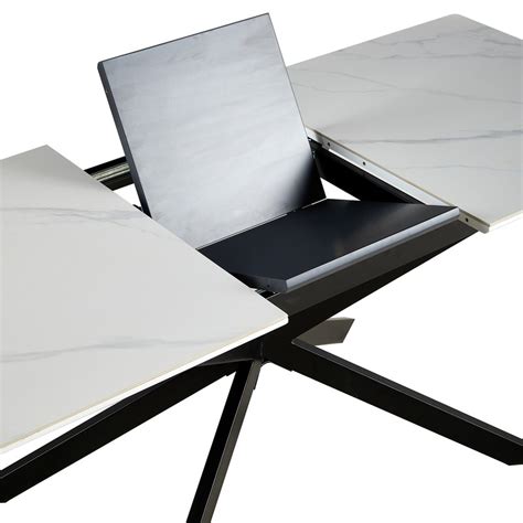 Mesa De Jantar Extens Vel De Cer Mica E Metal Preto E Branco X